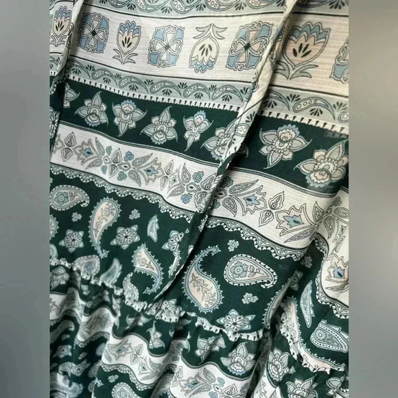 Wrangler retro Hunter Paisley knee length hunter green sheer flowy dress women’s - Picture 6 of 13